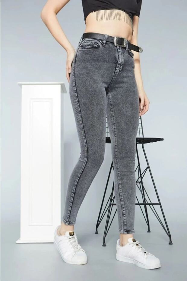 Women's Smoked Snow Wash High Waist Ankle Length Slim Leg Skinny Lycra Denim Trousers