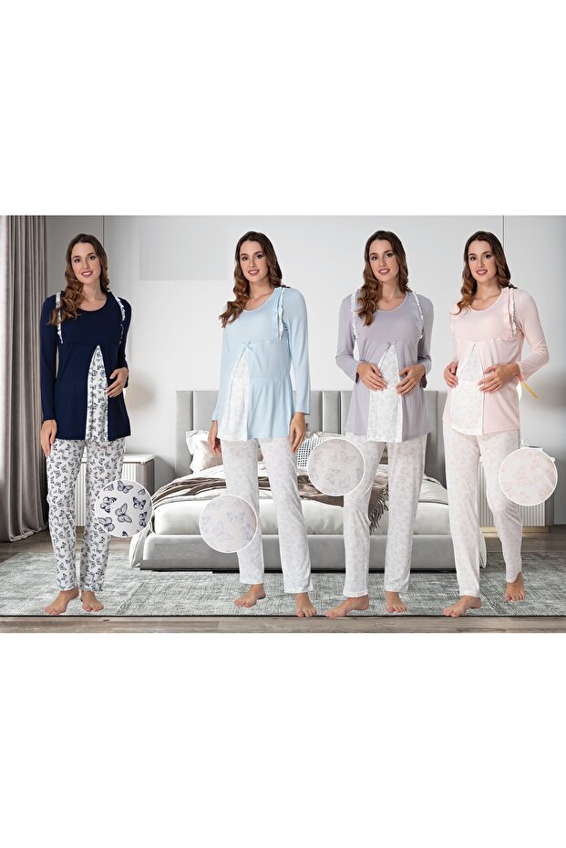 طقم بيجامة للحوامل منقوشة - 2