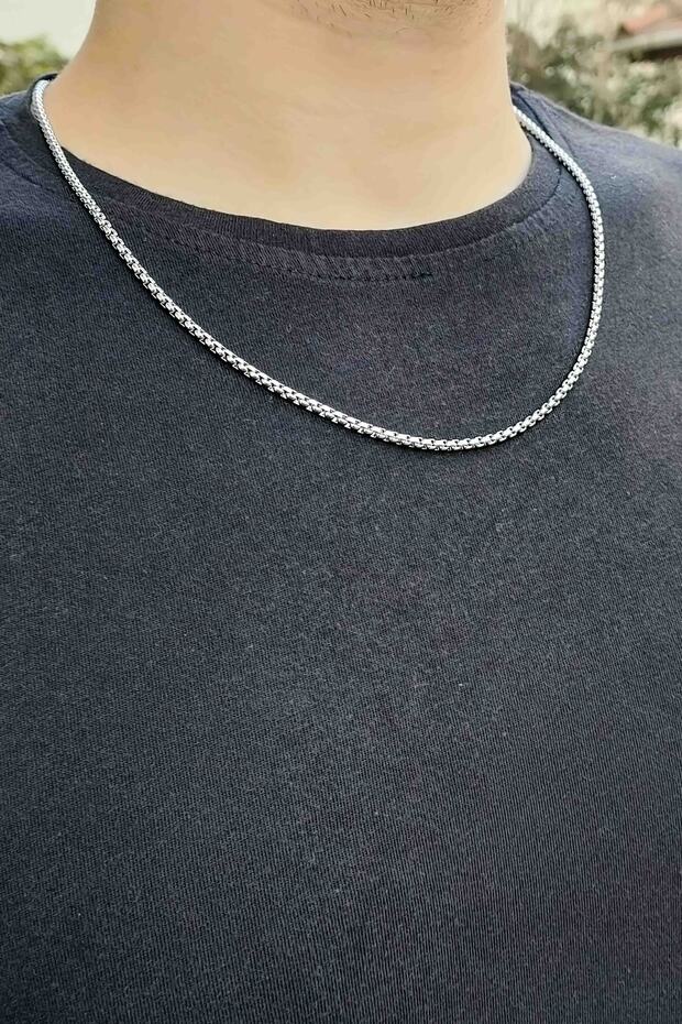 Unisex Örme Model Paslanmaz Çelik Gümüş Zincir Kolye - 1