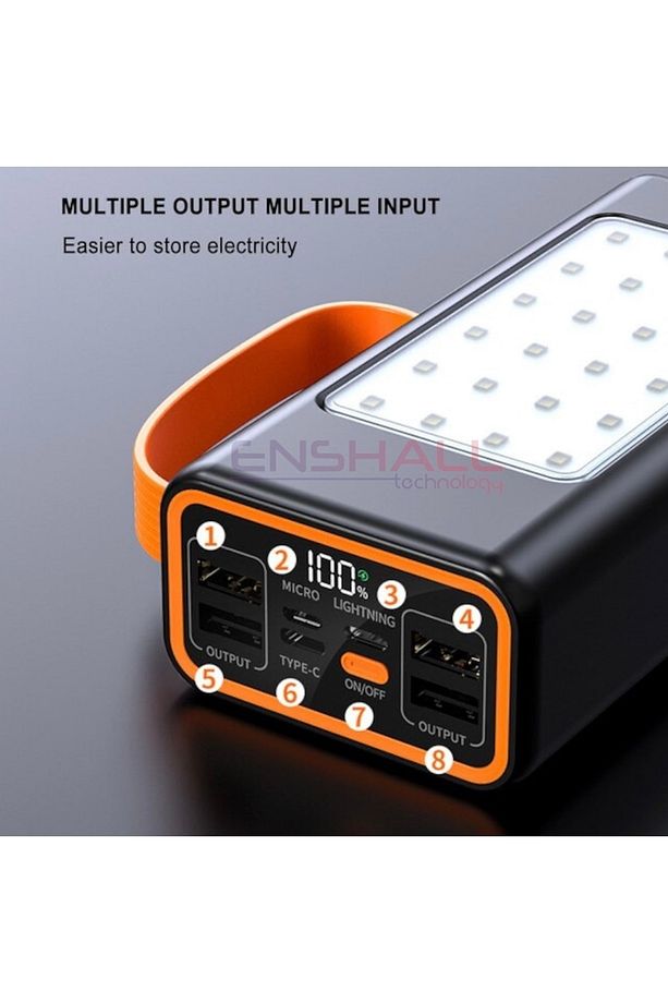 50.000 Mah Led Aydınlatmalı Taşıma Askı Hızlı Şarj 22,5w Powerbank 4xusb Micro,lıghtnıng,typc Giriş - 3