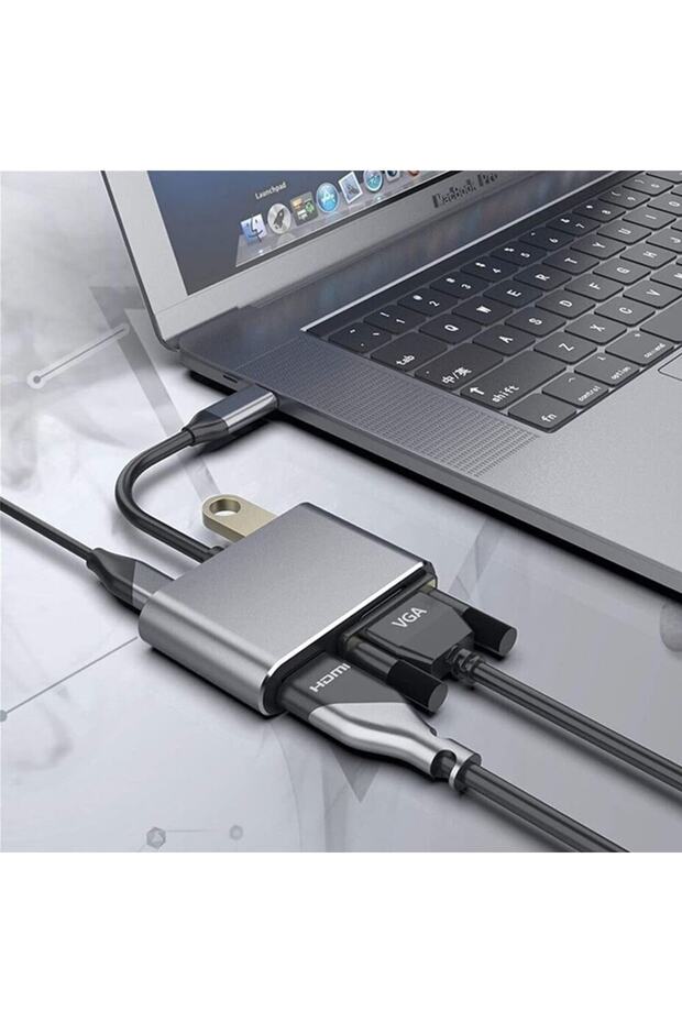 Type-c Hdmi Vga Usb 3.0 Type 4in1 Video Dönüştürücü Veri Aktarım Usb Adaptör Notebook Macbook Uyumlu - 5
