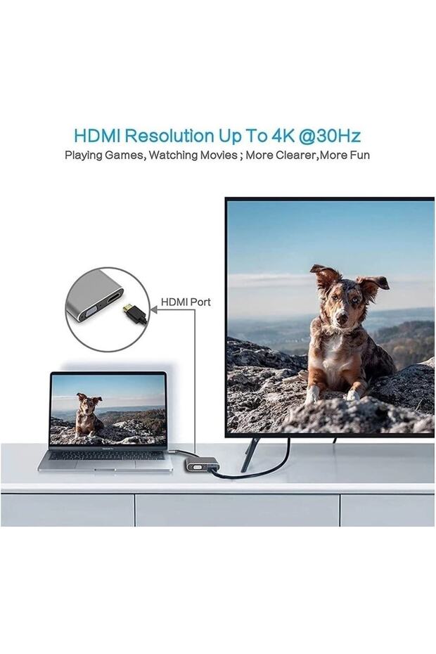 Type-c Hdmi Vga Usb 3.0 Type 4in1 Video Dönüştürücü Veri Aktarım Usb Adaptör Notebook Macbook Uyumlu - 8