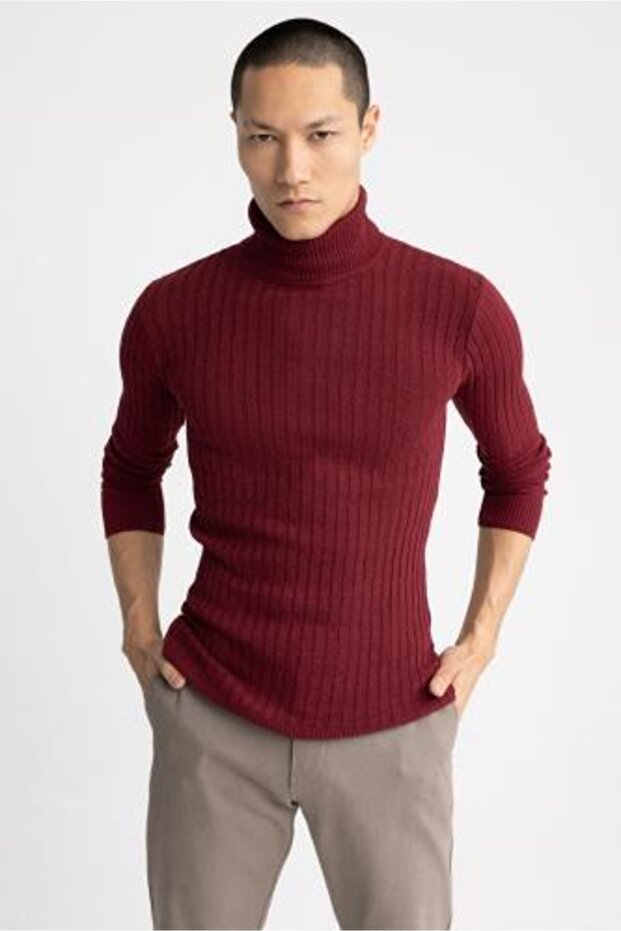 Regular Fit Boğazlı Triko Kazak - 1