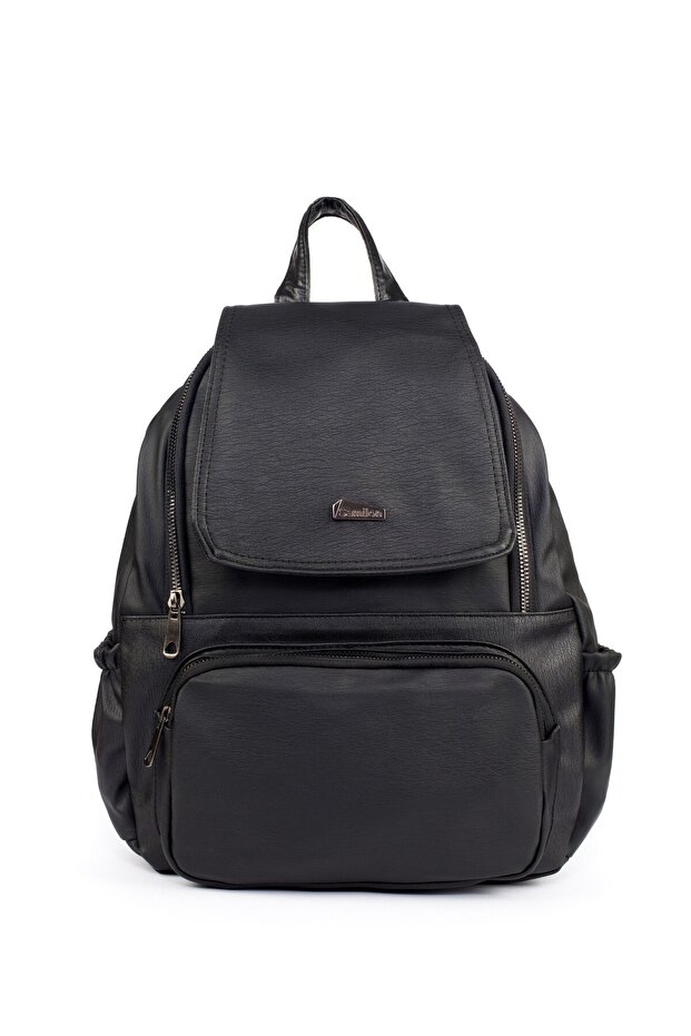 Rose Miel Washed Leather Black Backpack - 2
