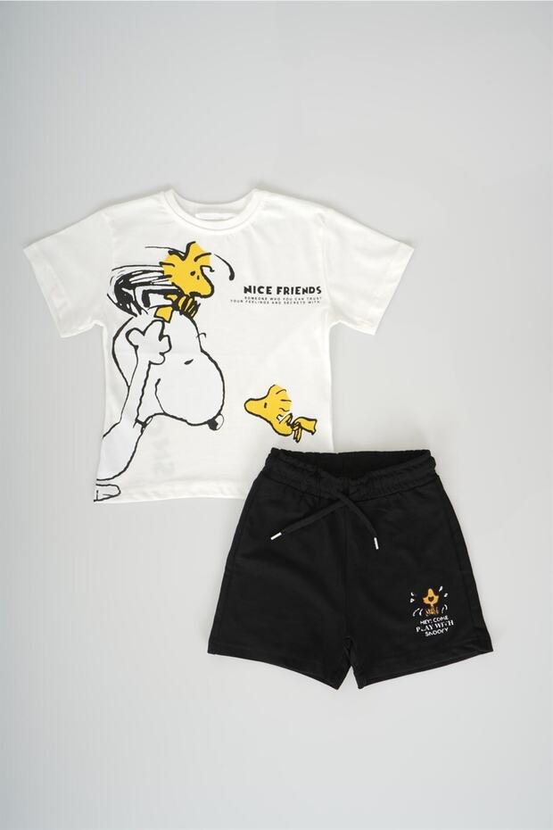 Boy's Snoopy Printed Cotton Shorts Suit