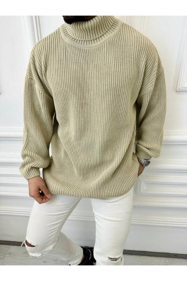 Turtleneck Men's Sweater Oversize Turtleneck Wide Loose Knitwear Sweater