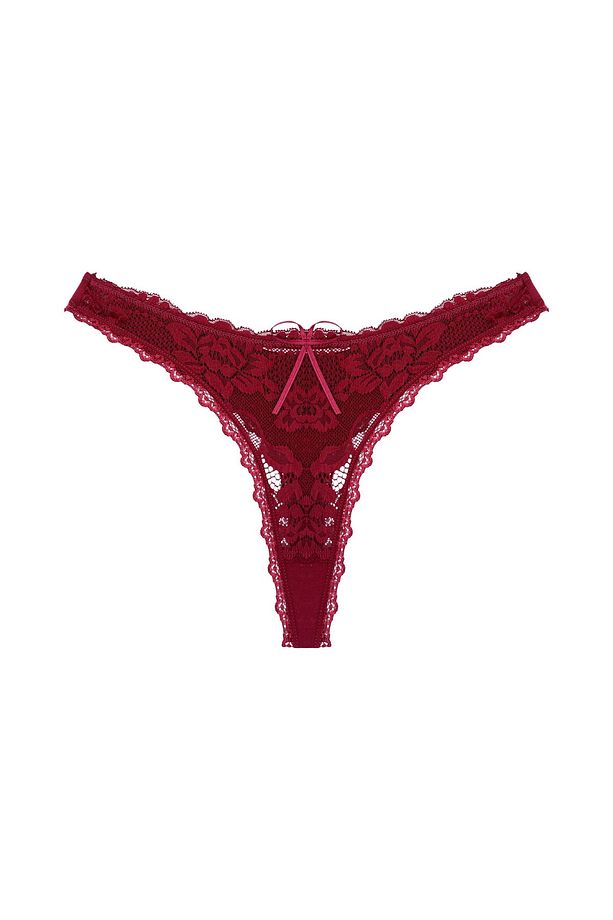 Bordo Önü Dantel Arkası Pamuklu String Kadın Külot - 1