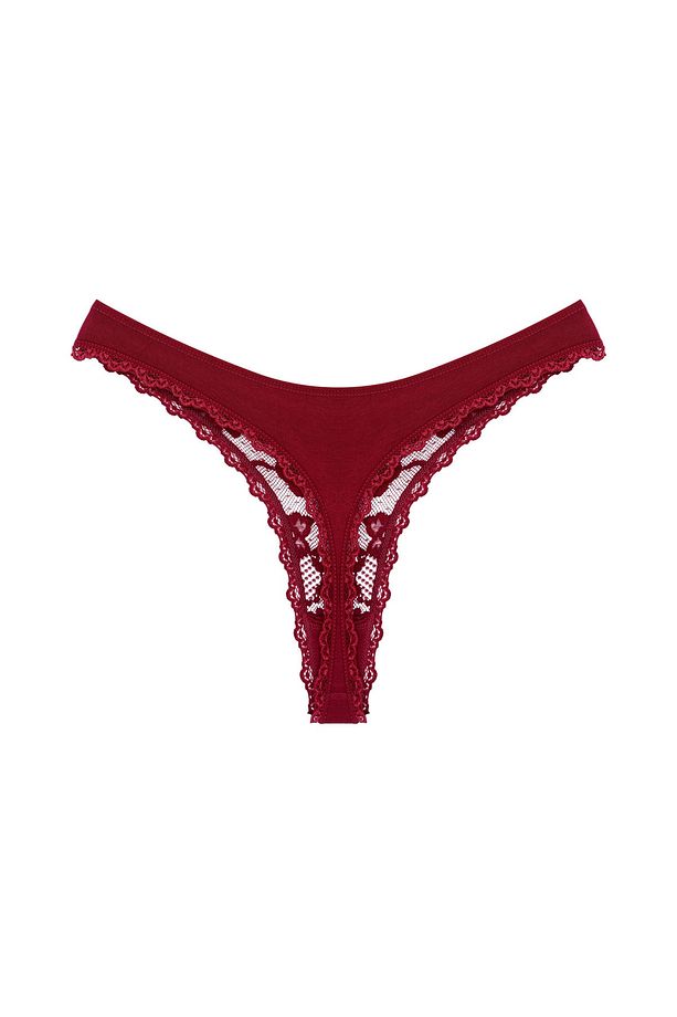 Bordo Önü Dantel Arkası Pamuklu String Kadın Külot - 2