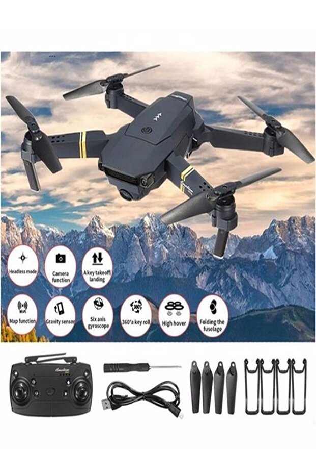 E58 4k 1080p Çift Kameralı Kumandalı 2.4 Ghz Mikro Katlanabilir Drone - 3