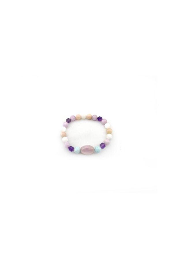Certified Natural Stone Bracelet - Pink Opal, Amethyst, Kunzit, Larimar, Moon Stone B584