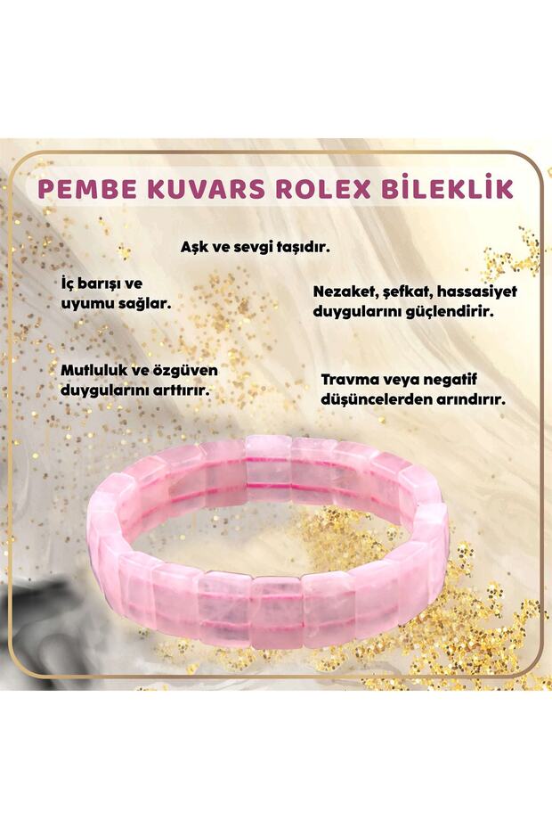 Certified Pink Quartz Natural Stone Rolex Bracelet - B433