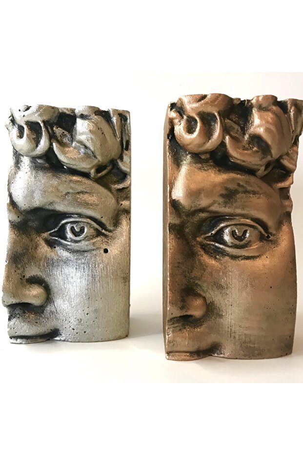 Home Decor Decorative Double Bronze-silver Concrete Antique Face Sculpture Trinket Accessory Set