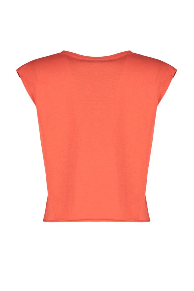 Kırmızı %100 Pamuk Baskılı Kolsuz Relaxed/Rahat Kalıp Crop Bisiklet Yaka Örme T-Shirt TWOSS23TS00122 - 8
