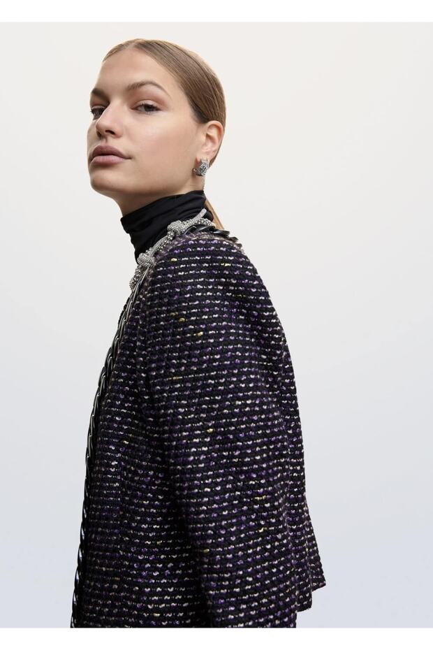 Chain Detailed Tweed Jacket - 5