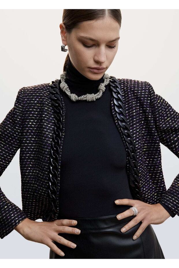 Chain Detailed Tweed Jacket - 6