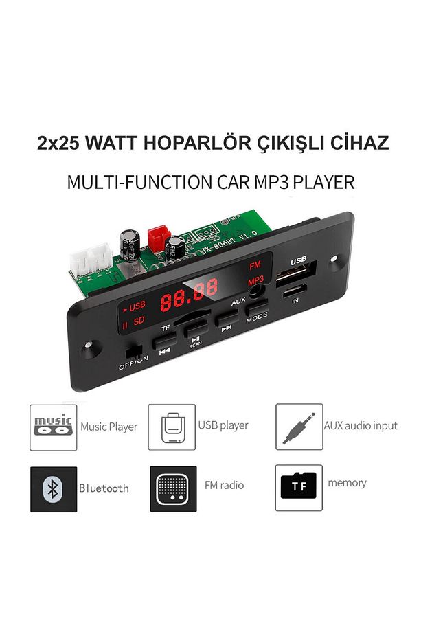 2 X 25 Watt Hoparlör Çıkışlı Dekoder ( Bluetooth Usb Tf Kart Fm Radio Mp3 Player ) - 1