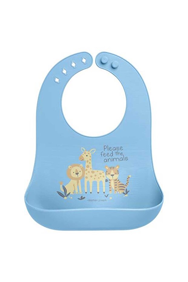 Silicone Baby Bib Zoo Blue 6 Months+ - 1