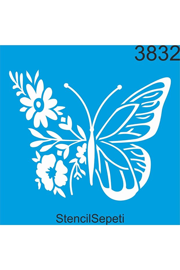 Kelebek Ve Çiçekler Desen - Stencil Boyama Şablonu 40x40cm - 1