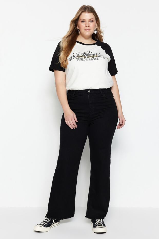 Siyah Yüksek Bel Pis Uç Detaylı Geniş Paça/Wide Leg Comfort/Orta Esnek Jeans TBBSS23CJ00009 - 6