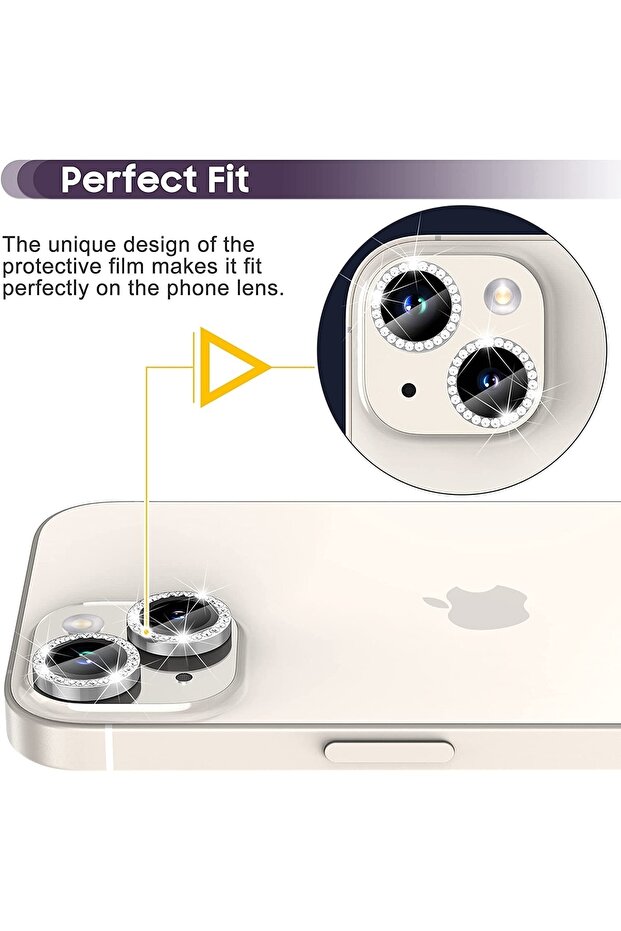 Compatible Diamond - Jewelled Silver Camera Protector for Iphone 14 & Iphone 14 Plus - 4