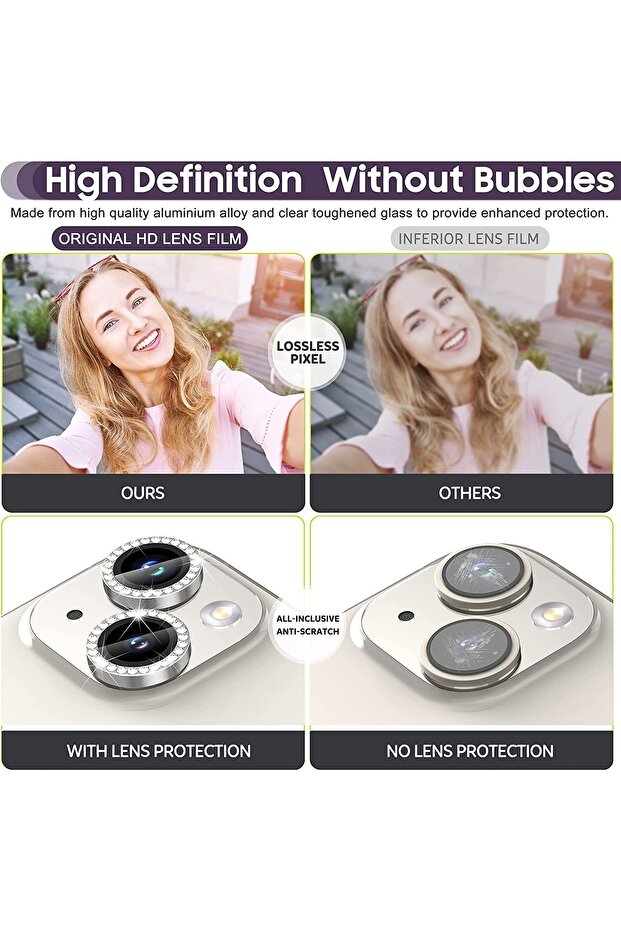 Compatible Diamond - Jewelled Silver Camera Protector for Iphone 14 & Iphone 14 Plus - 5