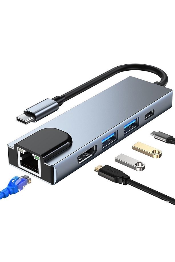 Macbook 13.6' Air 2022 M2 5 Port Usb Hub 3.0 Type C To Ethernet Adaptör Çoklayıcı Çoğaltıcı - 1