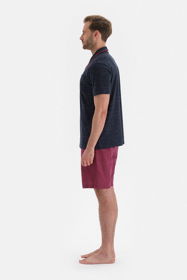 Lacivert Flamlı Nakış Detaylı Şort Pijama Takımı - 3