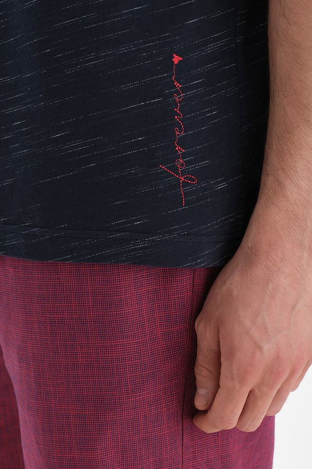 Lacivert Flamlı Nakış Detaylı Şort Pijama Takımı - 6