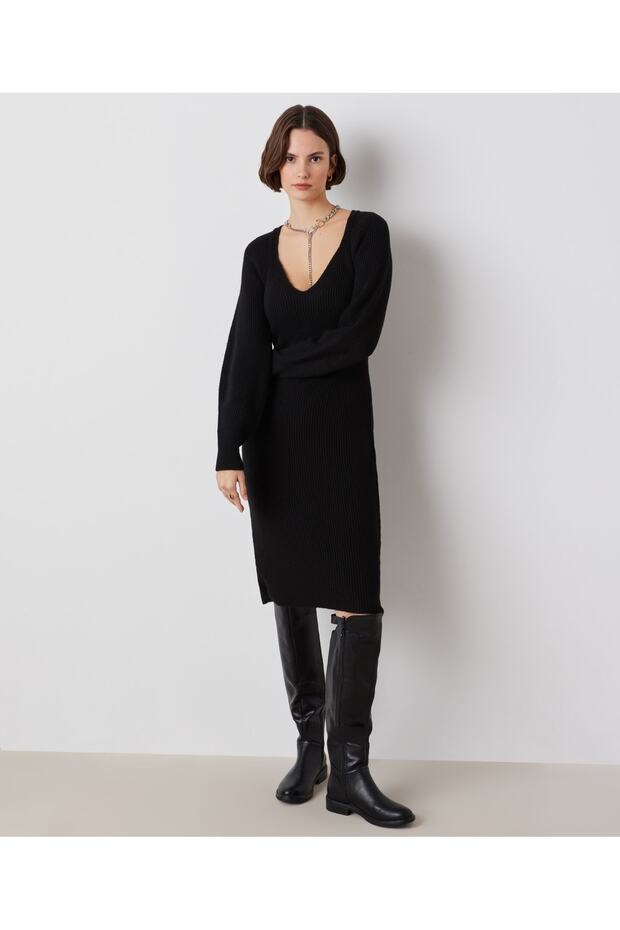 V-Neck Knitwear Dress