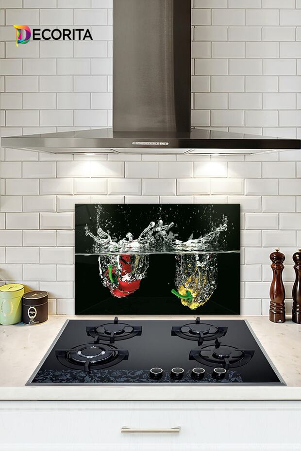 Glass Stove Back Protector| Water And Vegetables| 40cm X 60cm