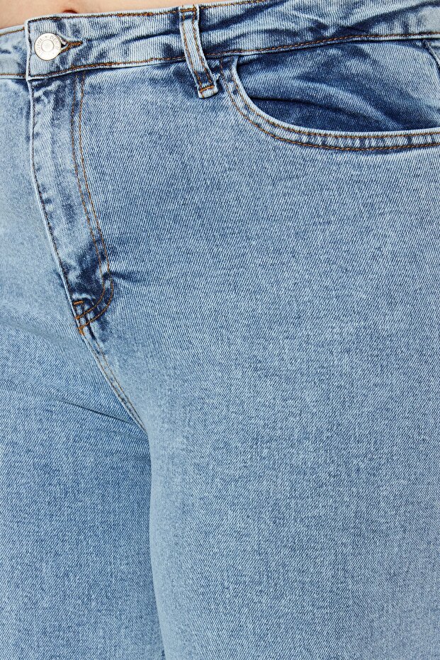 Açık Mavi Yüksek Bel Pis Uç Detaylı Geniş Paça/Wide Leg Comfort/Orta Esnek Jeans TBBSS23CJ00009 - 3