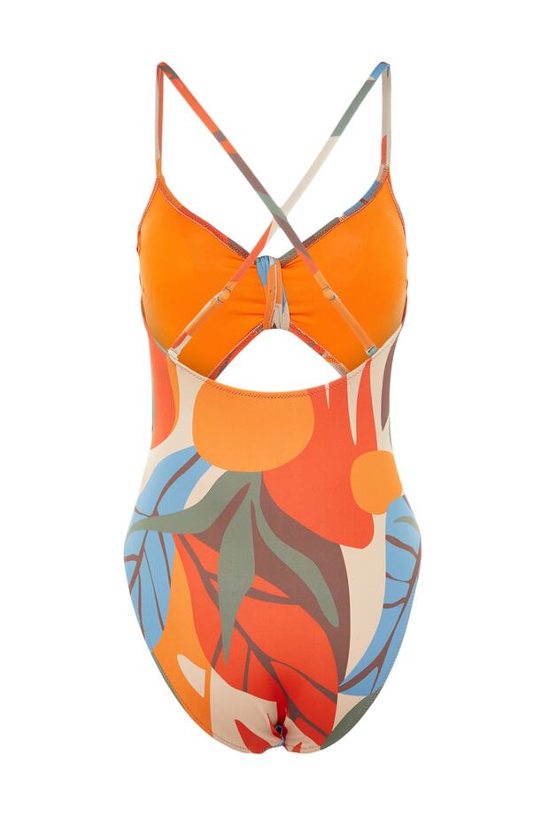 Tropikal Desenli V Yaka Cut Out Detaylı Regular Mayo TBESS22MA0097 - 8