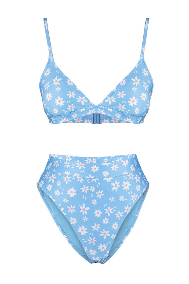 Çiçek Desenli Üçgen Kaplı Hipster Yüksek Bel Bikini Takımı TBESS22BT0016 - 6