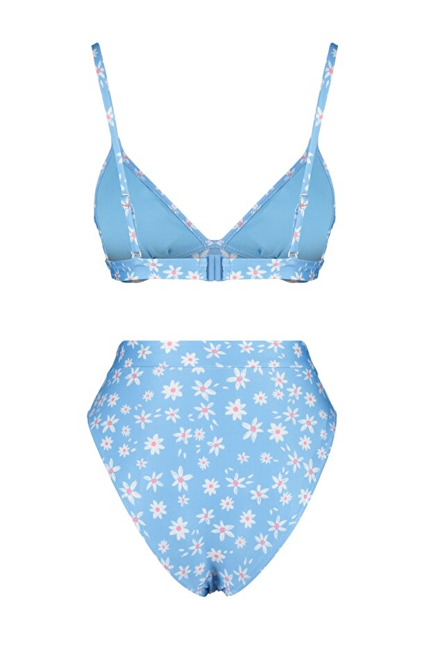 Çiçek Desenli Üçgen Kaplı Hipster Yüksek Bel Bikini Takımı TBESS22BT0016 - 8