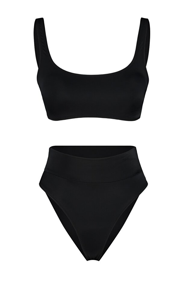 Siyah Bralette Yüksek Bel Regular Basic Bikini Takımı TBESS22BT0010 - 5