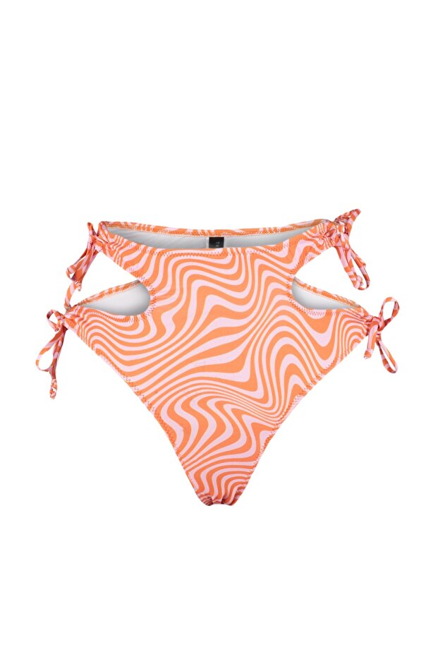 Soyut Desenli Cut Out Detaylı Yüksek Bel Normal Paça Bikini Altı TBESS23BA00048 - 7