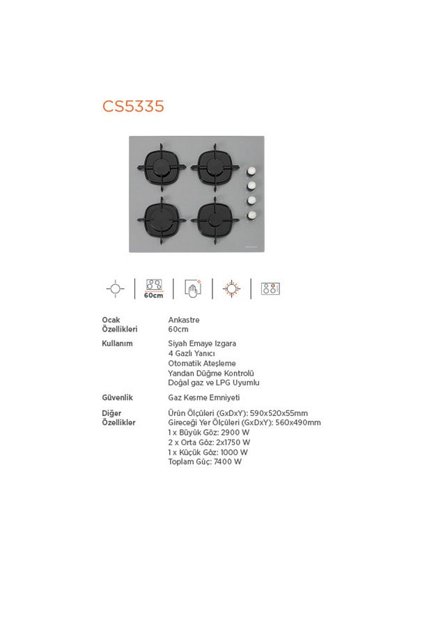 3'lü Gri Cam Ankastre Set (3481 Flam 60 Gri+cs5335s02+bo65e1s01) - 5