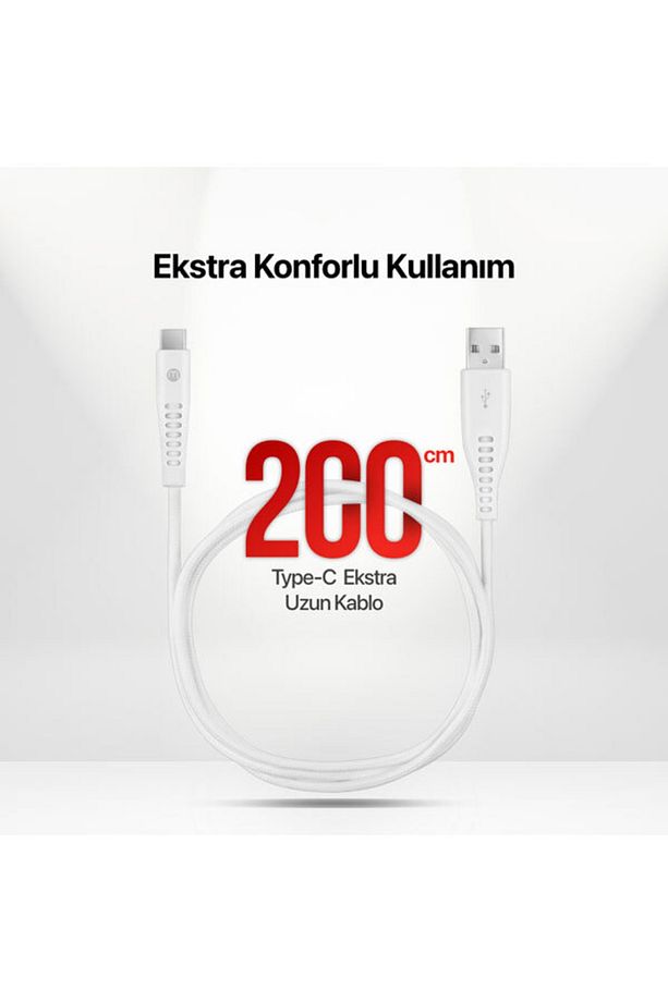 Ekstra Dayanıklı ve Uzun 200cm USB-A-USB-C 2A 480Mbps Veri Transfer Hızlı Şarj Kablosu - 2