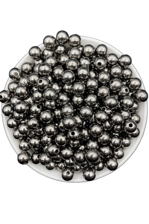 10mm Smoked-Anthracite Color Ccb Metalized Metal Look Plastic Beads, Jewelry Beads (100Gr,~180 Pieces)