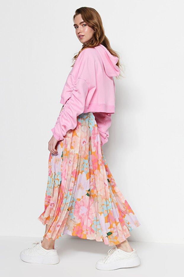 Többszínű virágmintás hajtogatott szőtt szoknya elasztikus derékkal TCTSS23EE00018 - 3