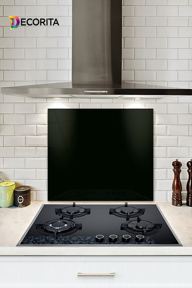 Glass Stove Back Protector| Solid Color - Black| 52cm X 60cm