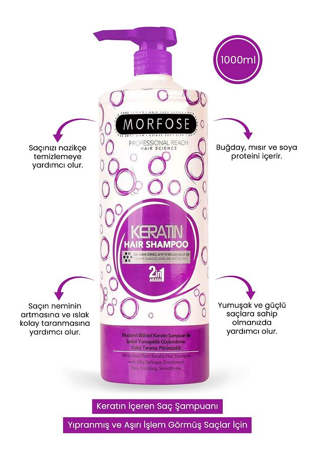 Keratin Içeren 2si 1 Arada Çok Zarar Görmüş Zayıf Kırılgan Saçlar Için Şampuan 2x1000ml - 2