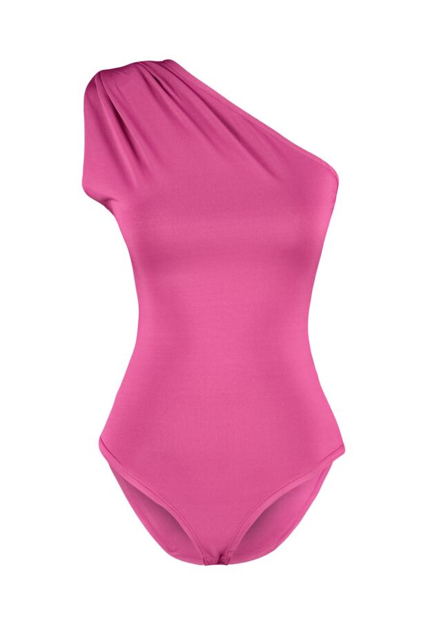 Fuşya Asimetrik Yakalı Alttan Çıtçıtlı Esnek Örme Body TWOSS22BD00014 - 6