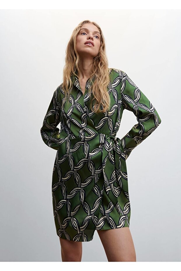 Desenli Gömlek Elbise - 1