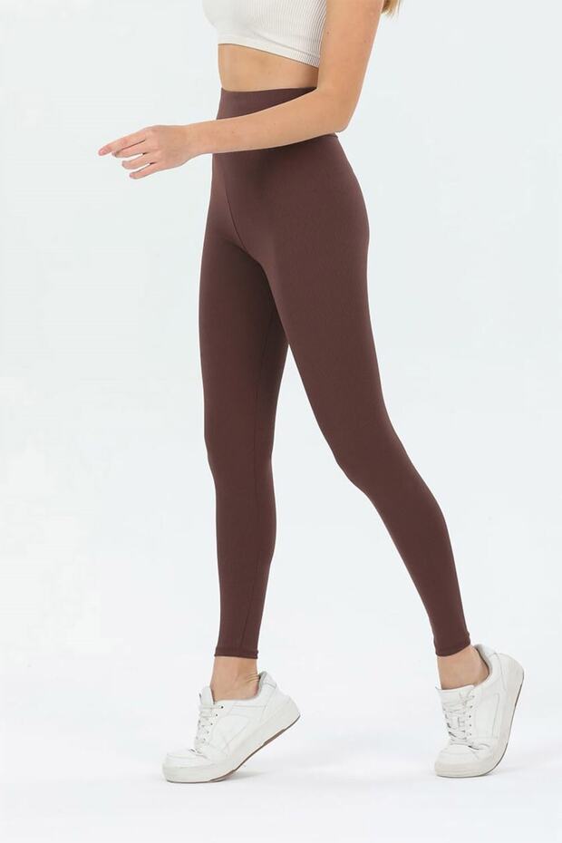 Women's Brown Ribbed High Waist Tights