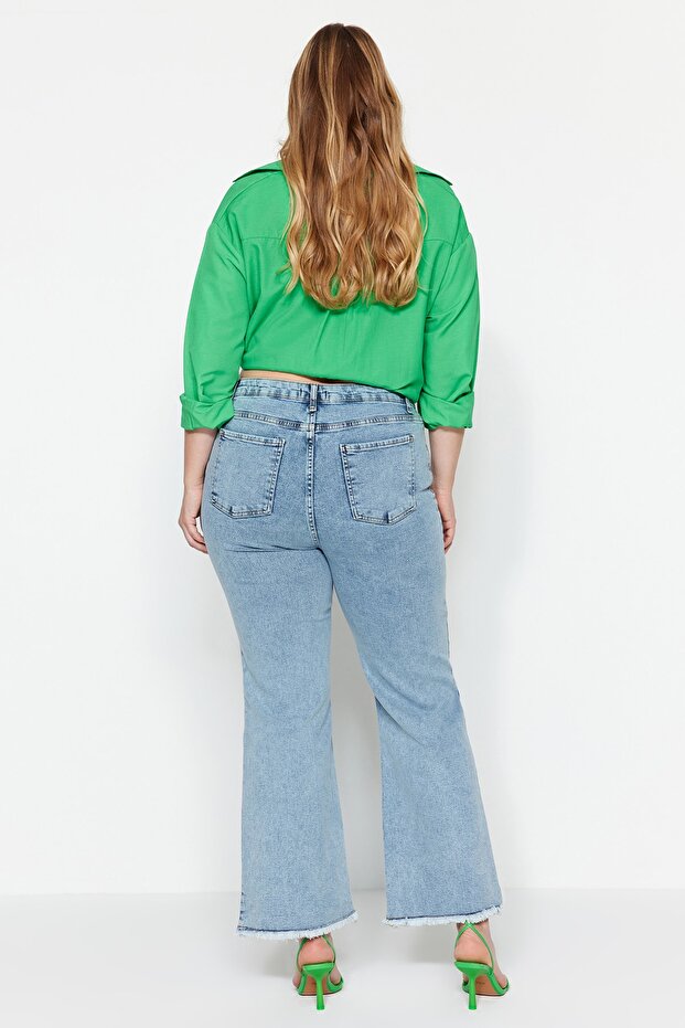 Açık Mavi Yüksek Bel Pis Uç Detaylı Geniş Paça/Wide Leg Comfort/Orta Esnek Jeans TBBSS23CJ00009 - 4