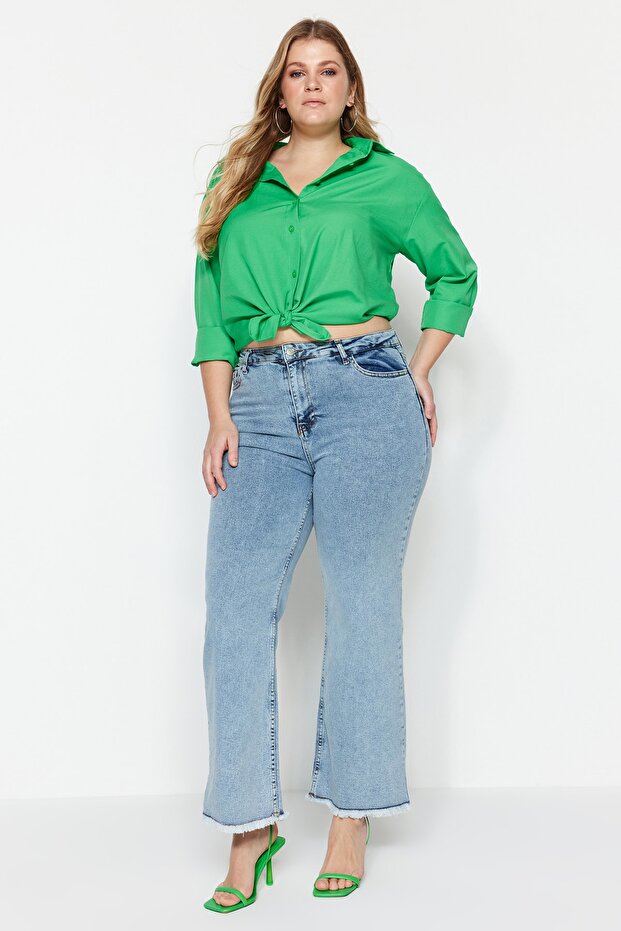 Açık Mavi Yüksek Bel Pis Uç Detaylı Geniş Paça/Wide Leg Comfort/Orta Esnek Jeans TBBSS23CJ00009 - 1