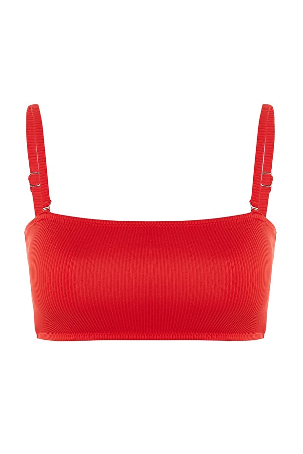 Kırmızı Straplez Dokulu Bikini Üstü TBESS21BU0061 - 6