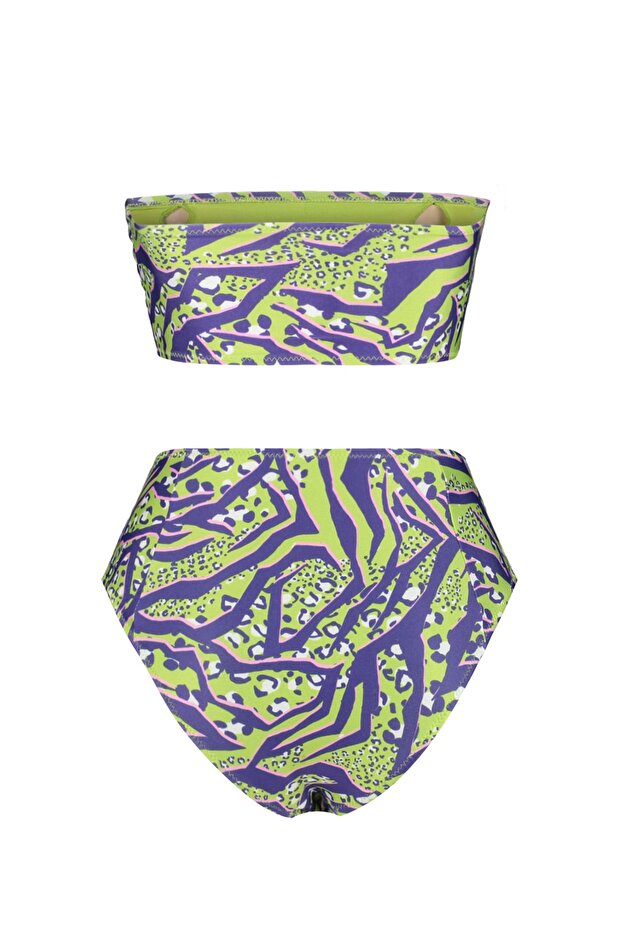Leopar Desenli Straplez Kaplı Hipster Yüksek Bel Bikini Takımı TBESS22BT0018 - 8