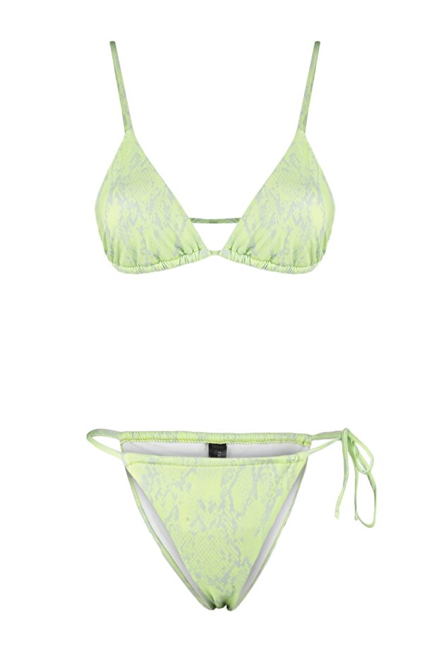 Yılan Desenli Tünelli Üçgen Kaplı Brazilian Düşük Bel Bikini Takımı TBESS22BT0046 - 6